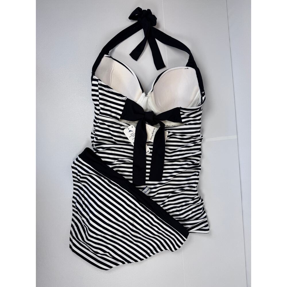 Tommy Bahama Little Stripe Halter Tankini Swimwear Set Black White Womens XS NWT - Picture 2 of 9